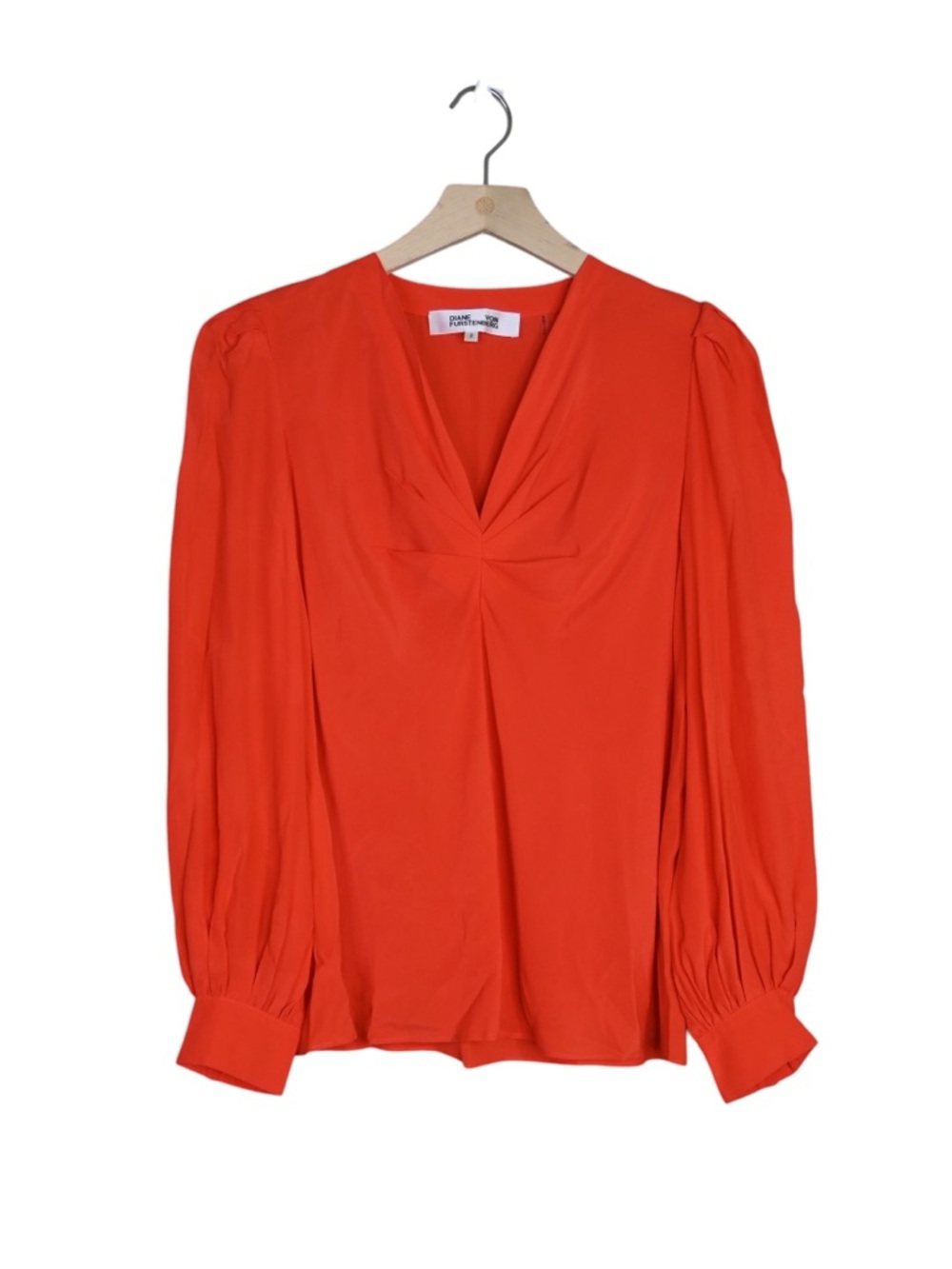 Diane Von Furstenberg Women's 2 Silk Blend Orange V-neck Blouse